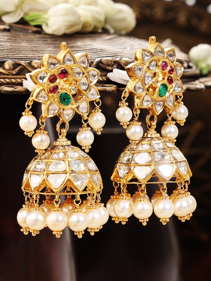 Hyderabad Jadau 22 Karat Gold Drop Earrings