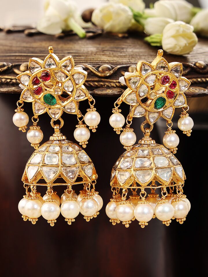 Hyderabad Jadau 22 Karat Gold Drop Earrings