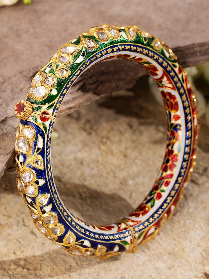 Side view of 22 Karat Gold Jaipur Meenakari Bangle showcasing detailed craftsmanship.