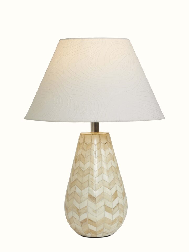Close-up of Sujani Embroidered Simple Cotton Lampshade, highlighting the intricate embroidery on the fabric