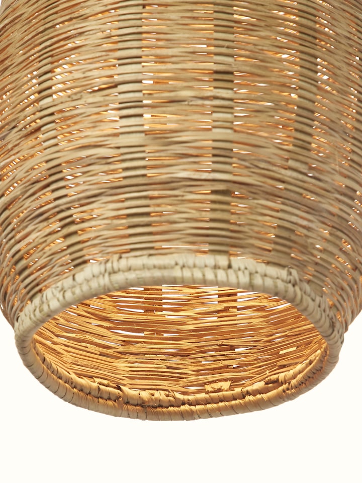 Detailed view of Kanshi Basketry Natural Fibre Pendant Light, highlighting the texture and design of the natural fiber.