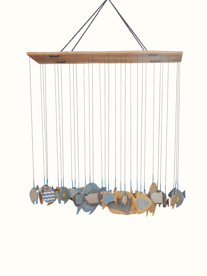 Front view of soothing ceramicware clay wind chime with elegant design