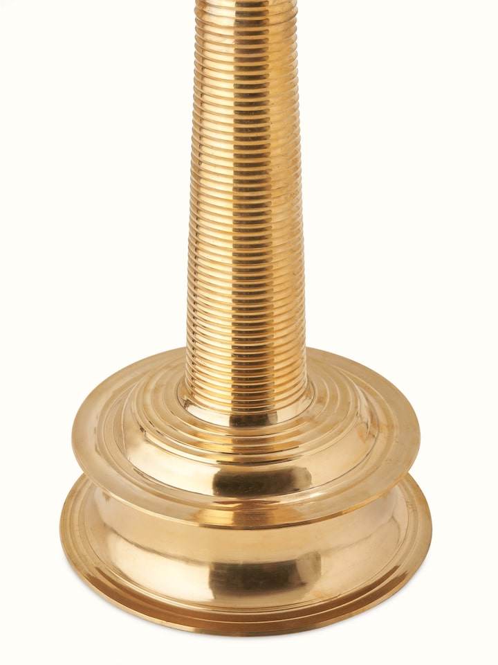 Detailed view of Brass-plated Kuthu Vilakku Stand Diya capturing the shine and elegance of the brass diya stand