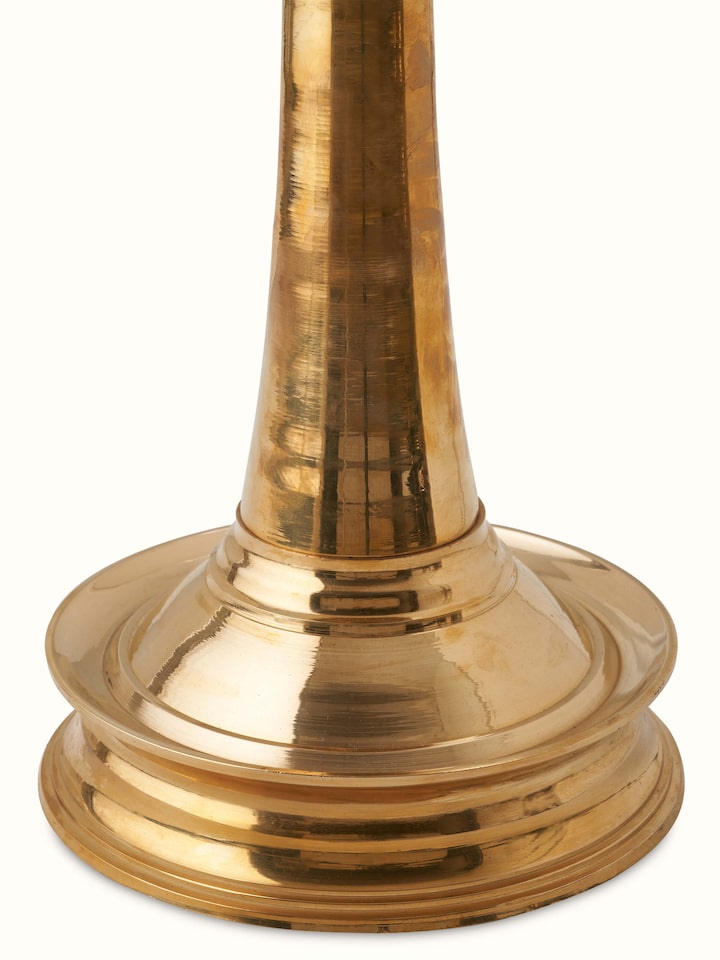Detail view of Brass Samai Vilakku Stand Diya highlighting the handcrafted detailing and finish, in an alternate close-up