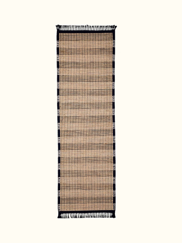 Full view of Indigo Stripe Natural Grass Cotton Yoga Mat with its elegant design and premium material
