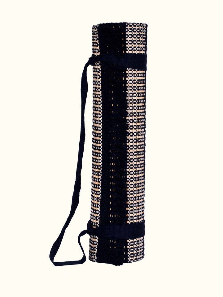 Full view of Indigo Ombre Natural Grass Cotton Yoga Mat, emphasizing its stylish ombre design and high-quality finish