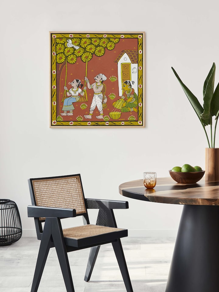 Side view of Cheriyal Swing Painting showcasing traditional art style and detailed work