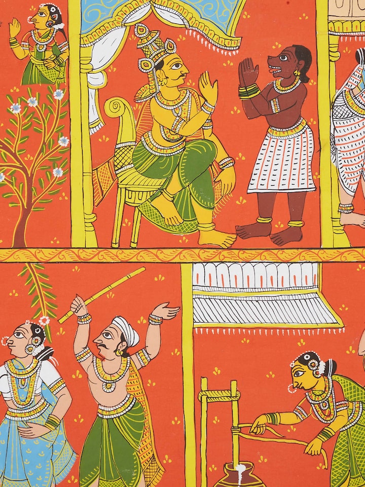 Close-up of Cheriyal Govardhan Pooja painting highlighting intricate artwork