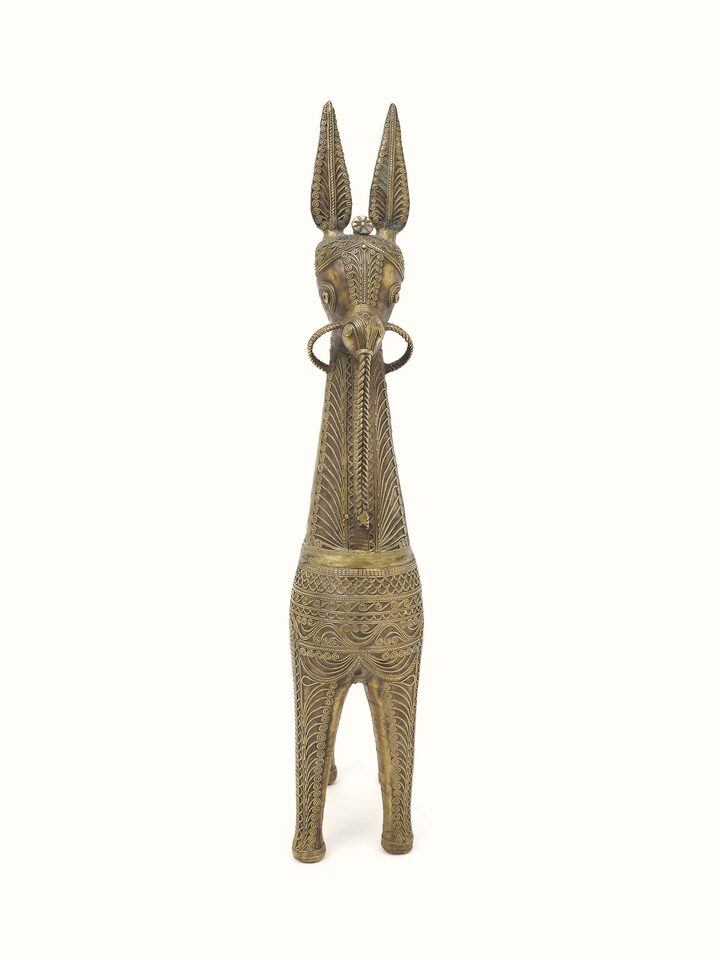 Front view of Ashvad Dhokra brass horse idol with detailed traditional craftsmanship