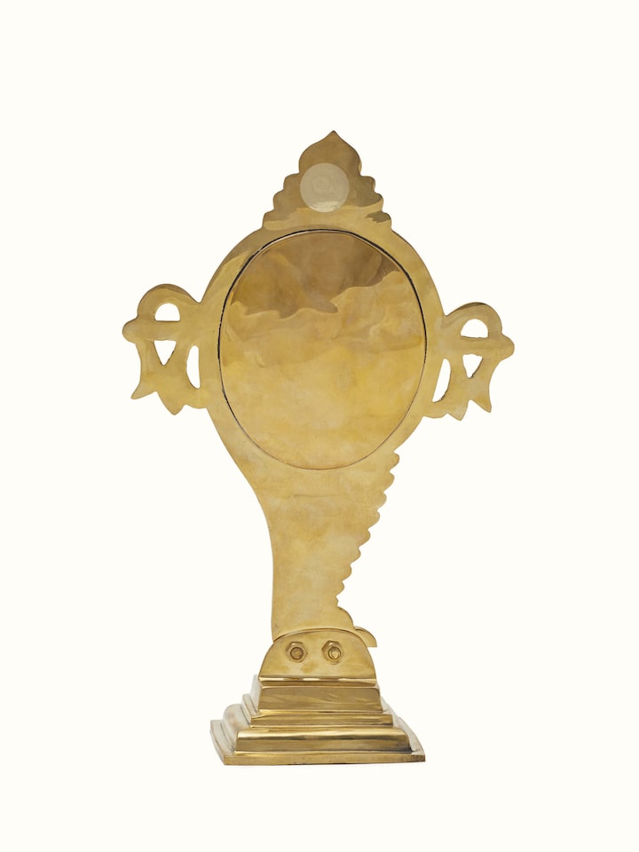 Back view of Natural Aranmula Kannadi Brass Mirror showing the back or base of the piece
