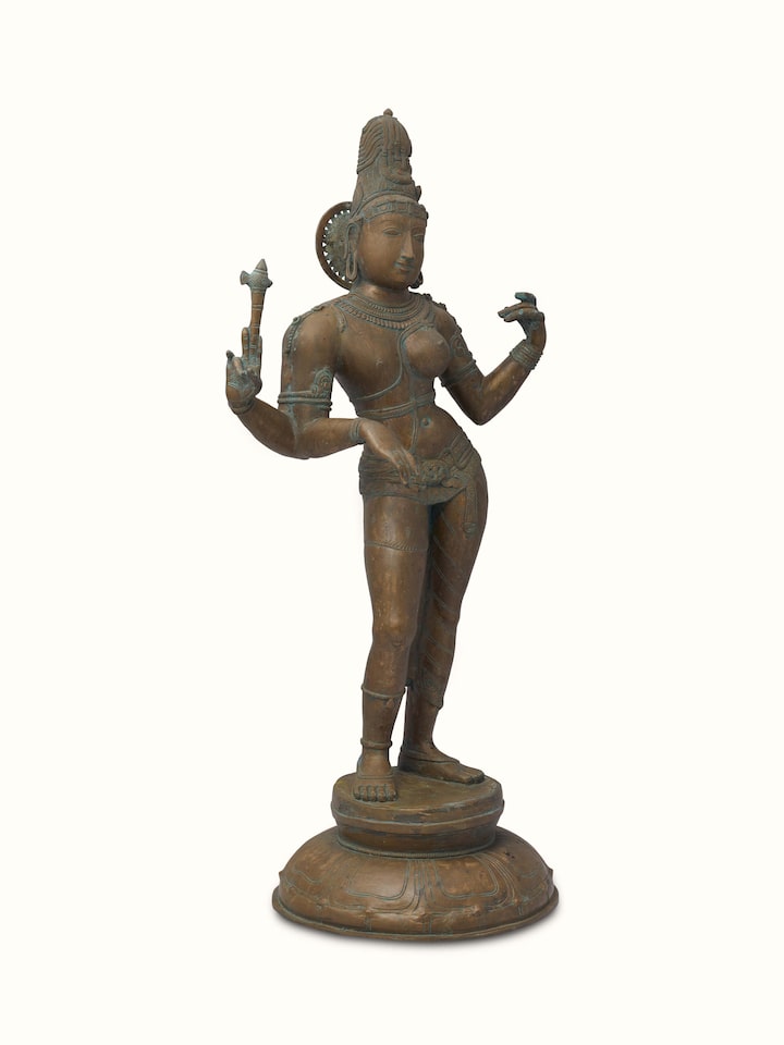 Side view of Ethereal Ardhanarishvara bronze casting idol highlighting the duality of the figure