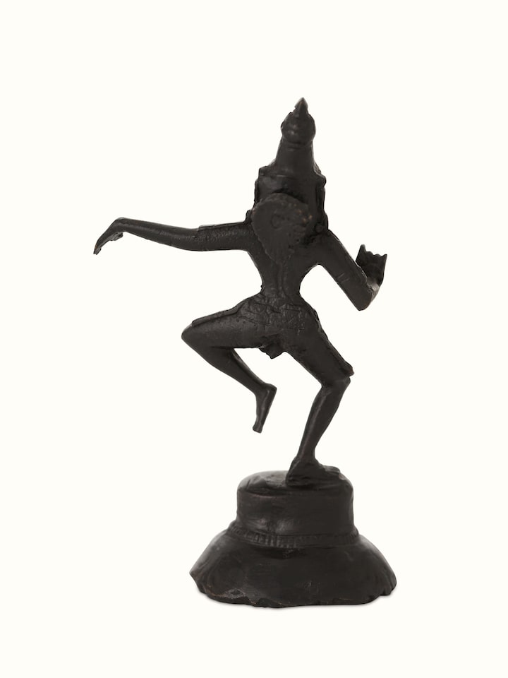 Angled view of Graceful Bronze Casting Dancing Parvathi Idol showing elegant stance