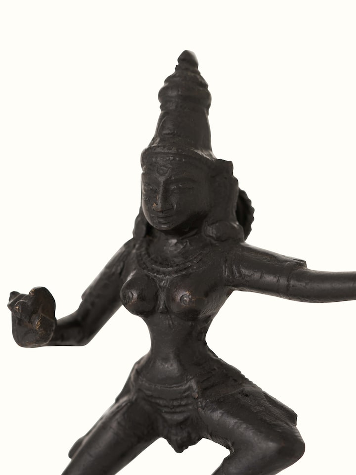 Back view of Graceful Bronze Casting Dancing Parvathi Idol highlighting detailed rear design