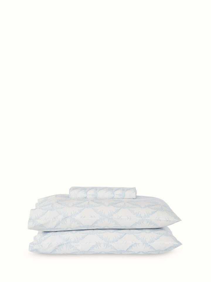 Full view of Parvat blue textured cotton Sanganeri block printed queen bedsheet set displaying the complete design