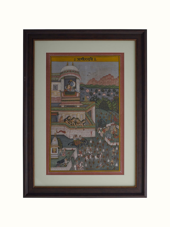 Front view of Pichwai Geet Govindam Painting set (12 pieces), focusing on the detailed artistry and vibrant patterns.