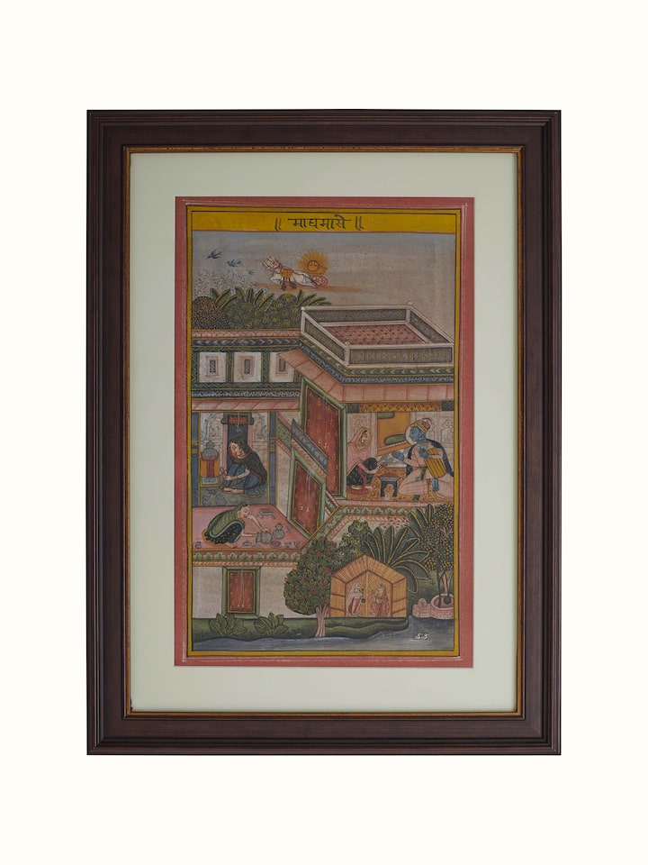 Front view of Pichwai Geet Govindam Painting set (12 pieces), showcasing spiritual themes and intricate details.