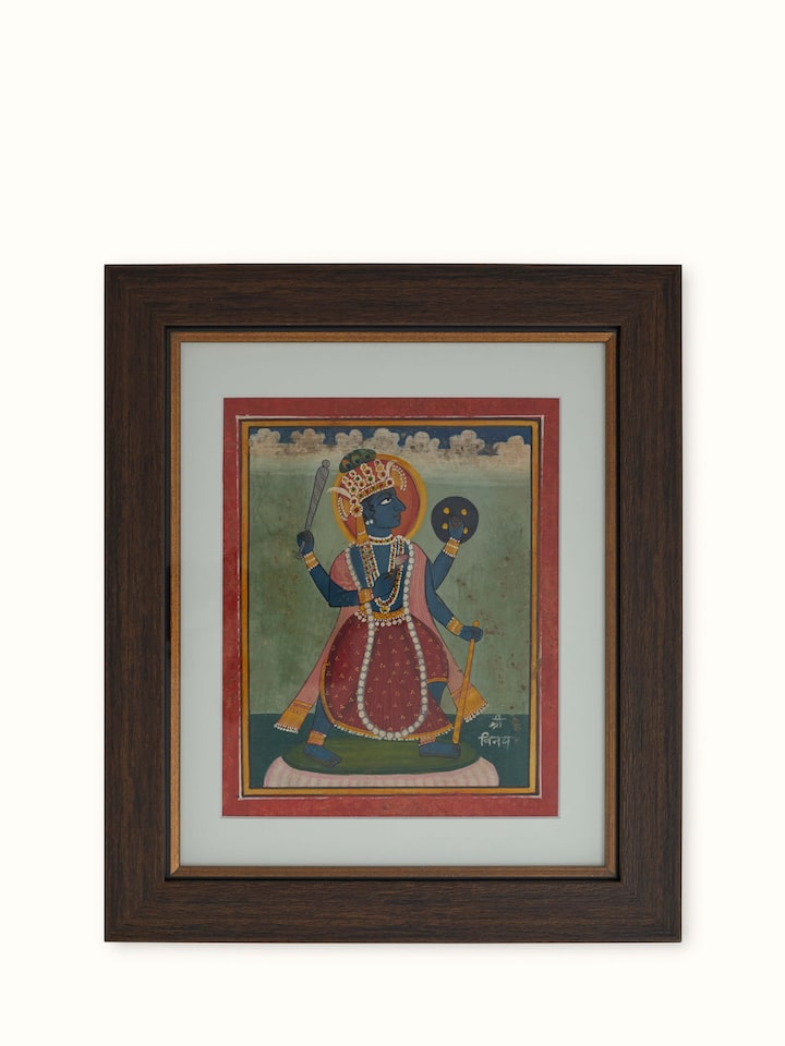 Back view of Pichwai Vishnu Avatar Painting illustrating the flowing robes and intricate patterns surrounding Lord Vishnu