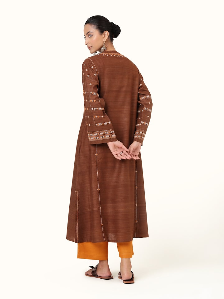Brown Silk Desert Embroidered Kurta