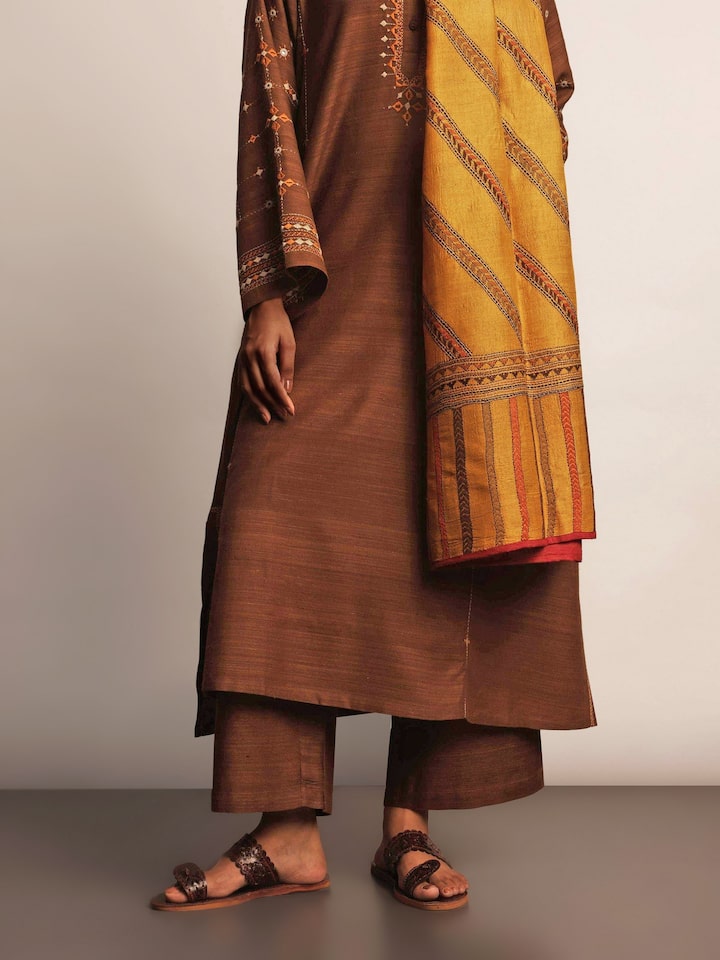 Brown Matka Silk Palazzos