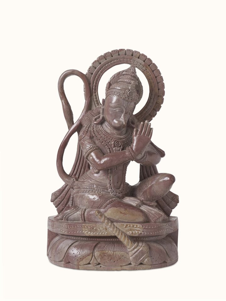 Front view of Carved Stone Hanuman Idol, showcasing intricate detailing and artistic craftsmanship