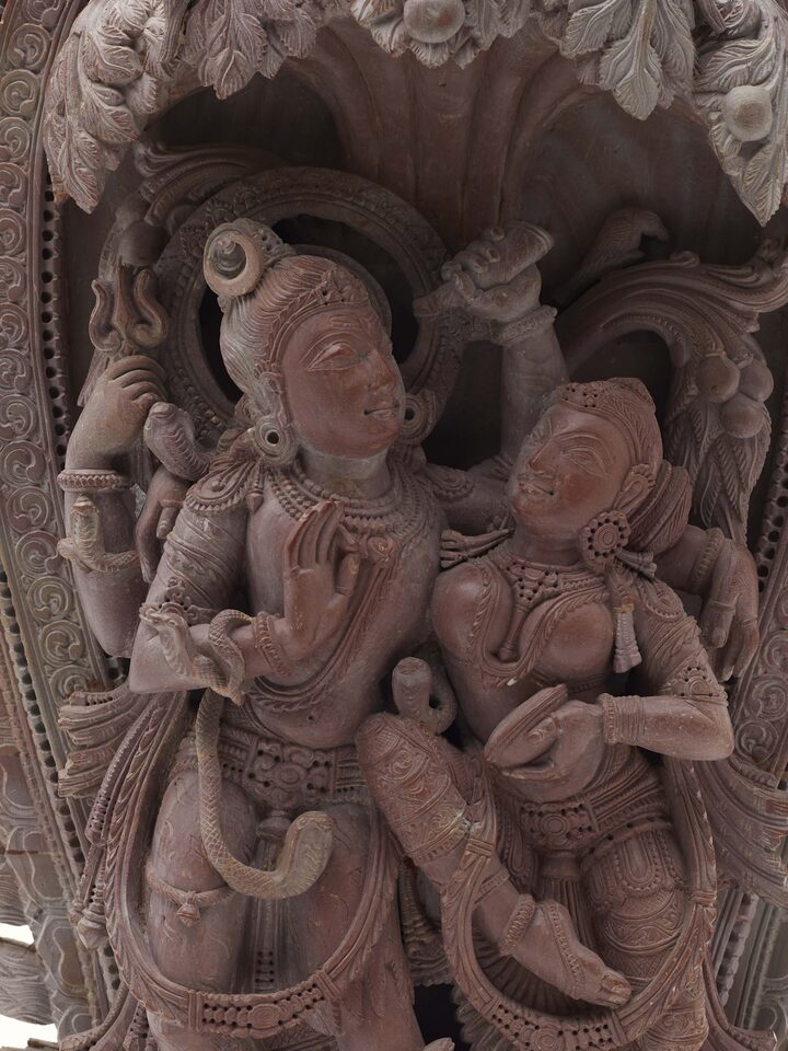 Detailed view of Carved Stone Dance of Radha & Krishna Idol, showing the fine details and craftsmanship