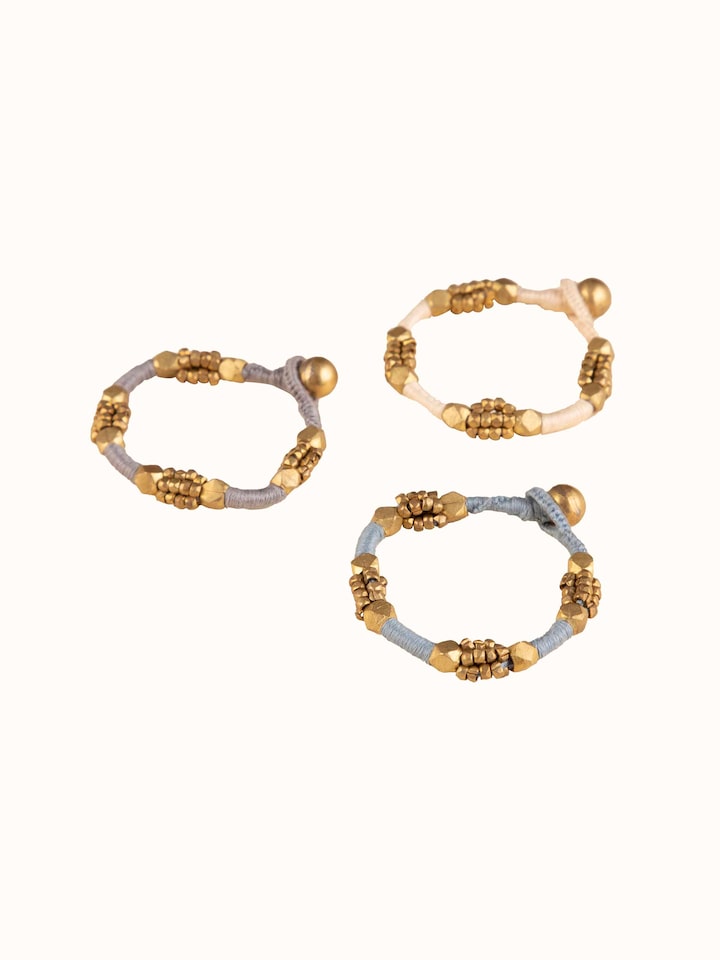 Detailed view of Dhokra bracelet set with focus on traditional metal crafting.
