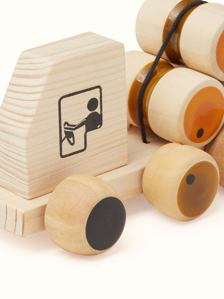 Back view of Channapatna Wooden Rumbelorry Toy showcasing the rear details and craftsmanship of the wooden toy.