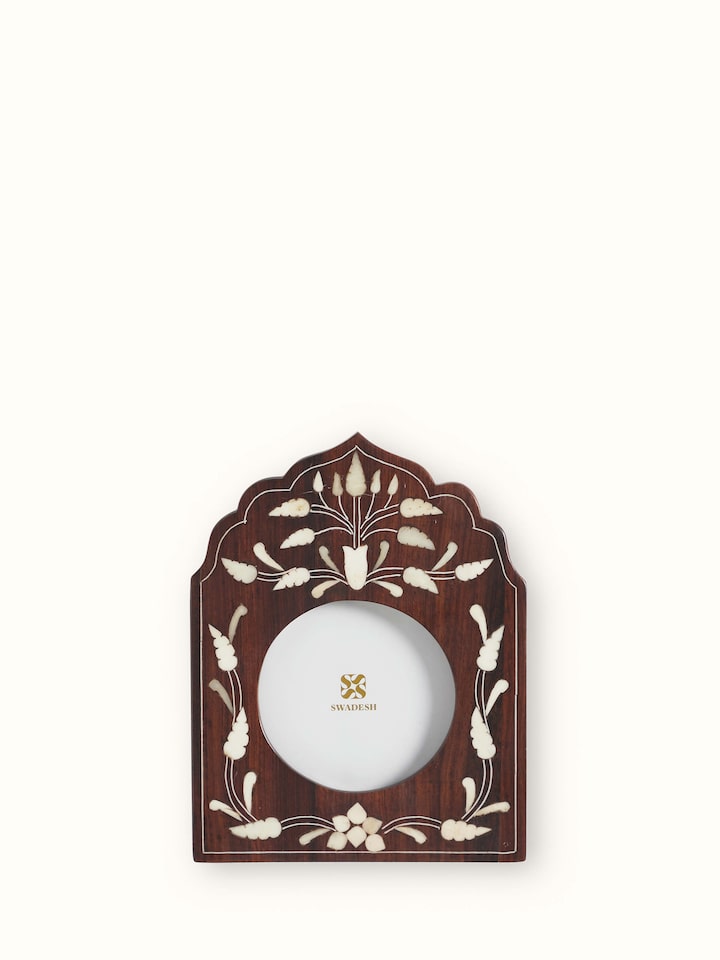 Front view of Natural Sheesham Wood & Bone Inlaid Photo Frames (2 pcs), showcasing the intricate bone inlay design
