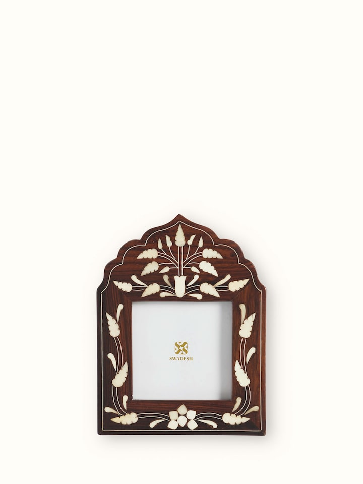 Artistic view of Natural Sheesham Wood & Bone Inlaid Photo Frames (2 pcs), displaying the overall design and craftsmanship