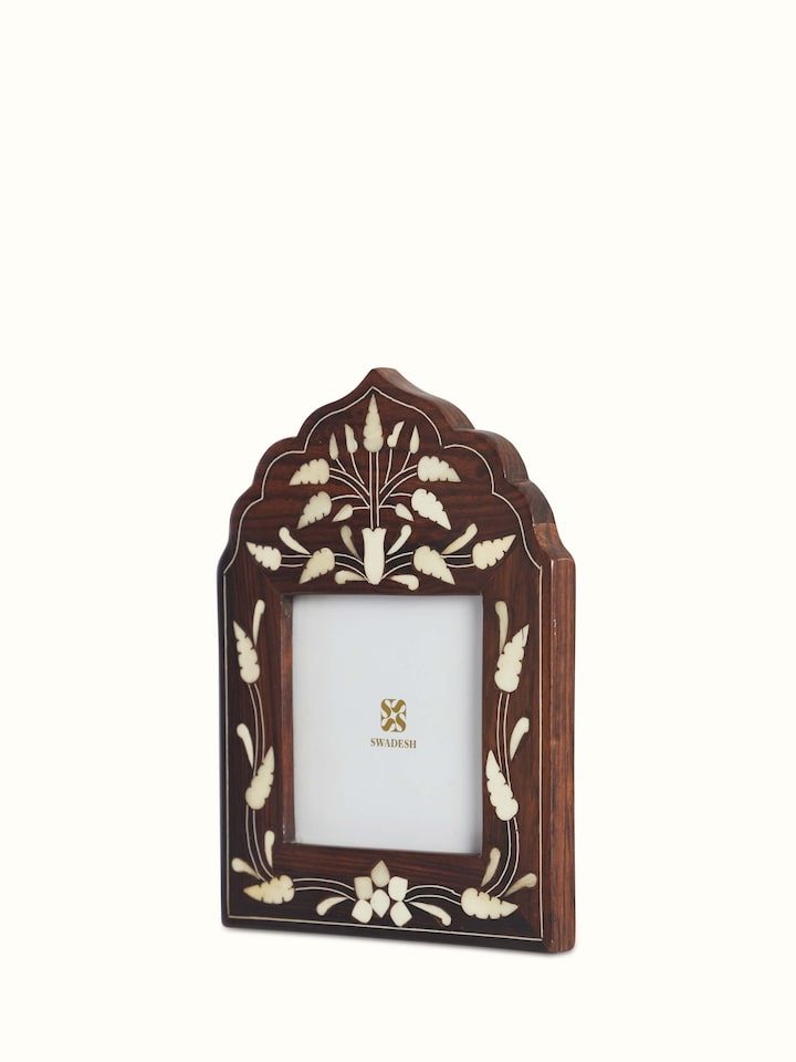 Full view of Natural Sheesham Wood & Bone Inlaid Photo Frames (2 pcs), highlighting the design and size of the frames