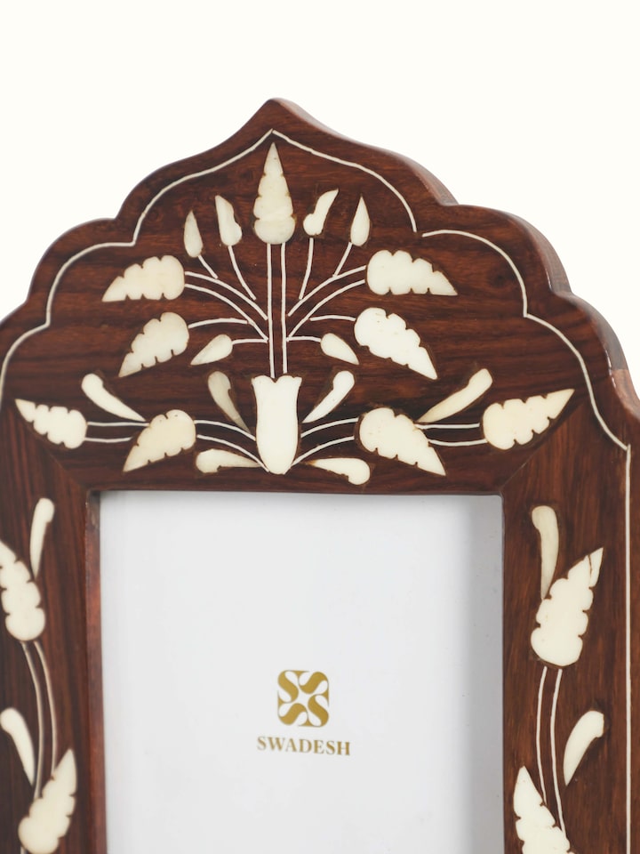 Detailed view of Natural Sheesham Wood & Bone Inlaid Photo Frames (2 pcs), showcasing the fine craftsmanship and quality