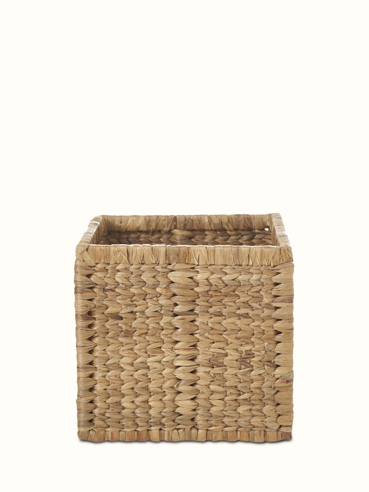 Detailed view of traditional natural water hyacinth fibre storage organiser, showcasing the quality of the natural weave.