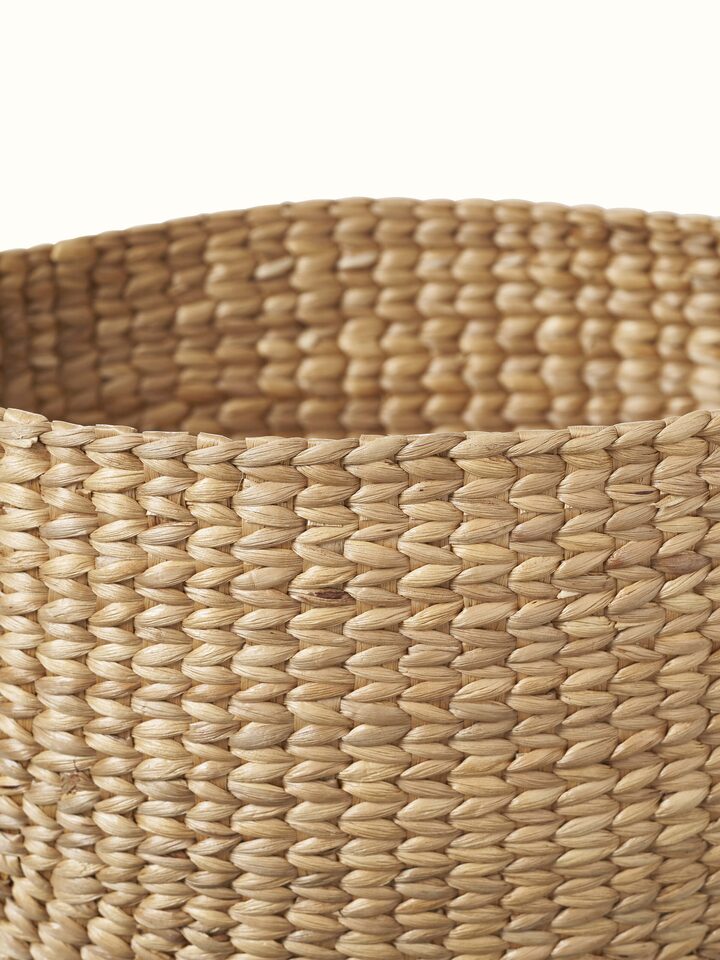 Detailed view of Matte natural water hyacinth fibre storage organiser emphasizing the weave and matte finish.