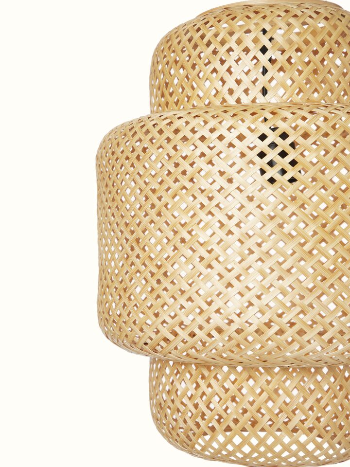 Side profile of Bamboo LED pendant light medium highlighting the seamless integration of bamboo and LED elements.