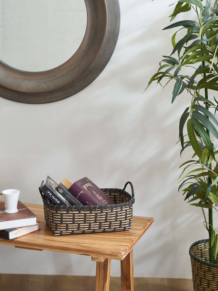 Side view of Bamboo storage organiser highlighting its sleek design and storage efficiency