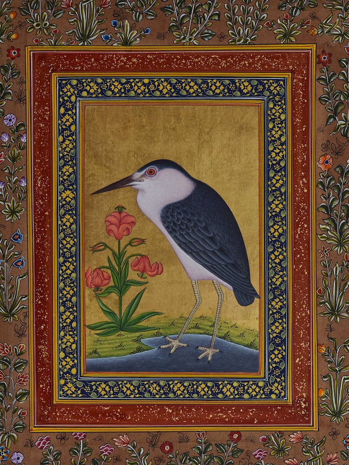 Close-up view of Miniature Bird Painting focusing on the fine details and brushstrokes of the bird.