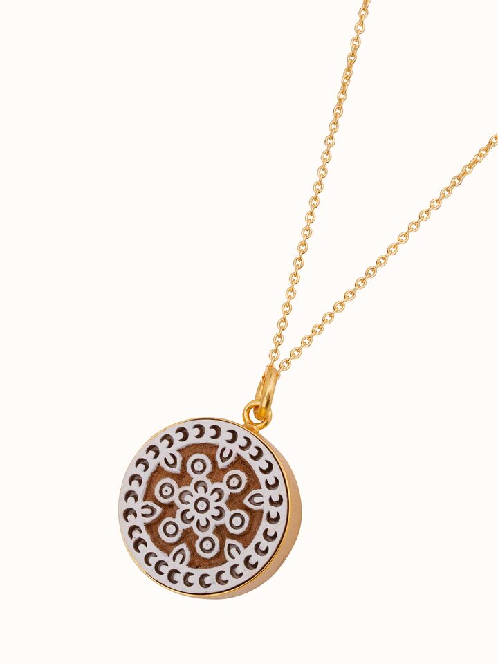 Detailed view of Teakwood Pendant & Chain emphasizing wood grain texture by Swadesh