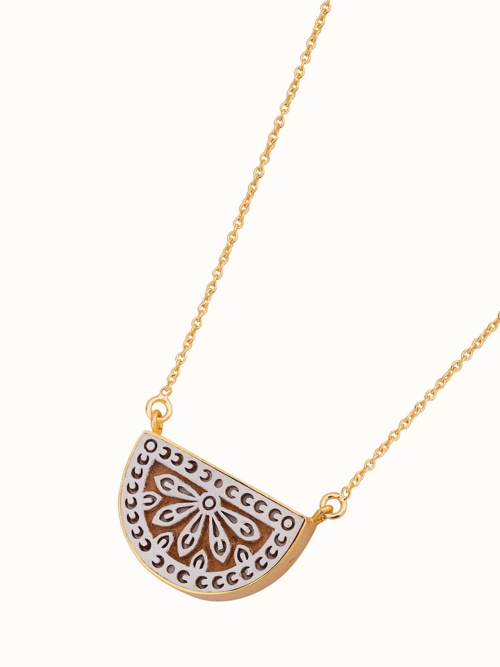 Detailed view of Teakwood Pendant & Chain emphasizing natural wood finish by Swadesh