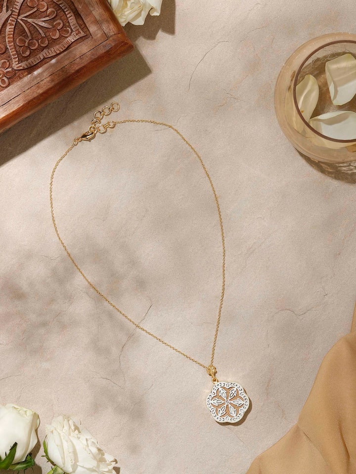 Side view of Teakwood Pendant and Chain showing the pendant's design and the chain's length