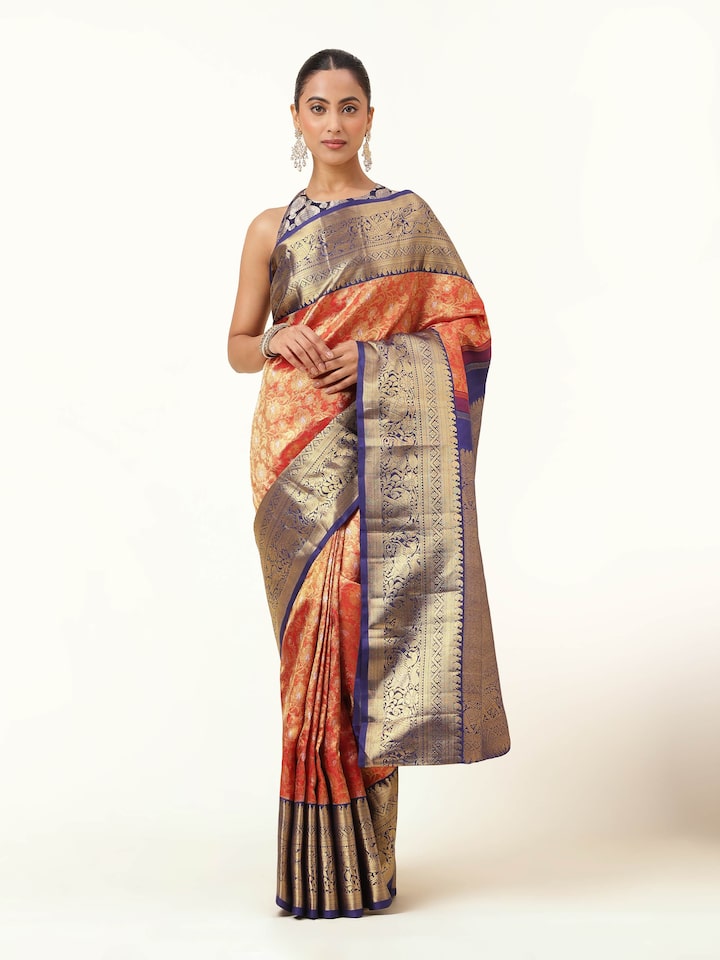 Rust Silk Kancheepuram Saree