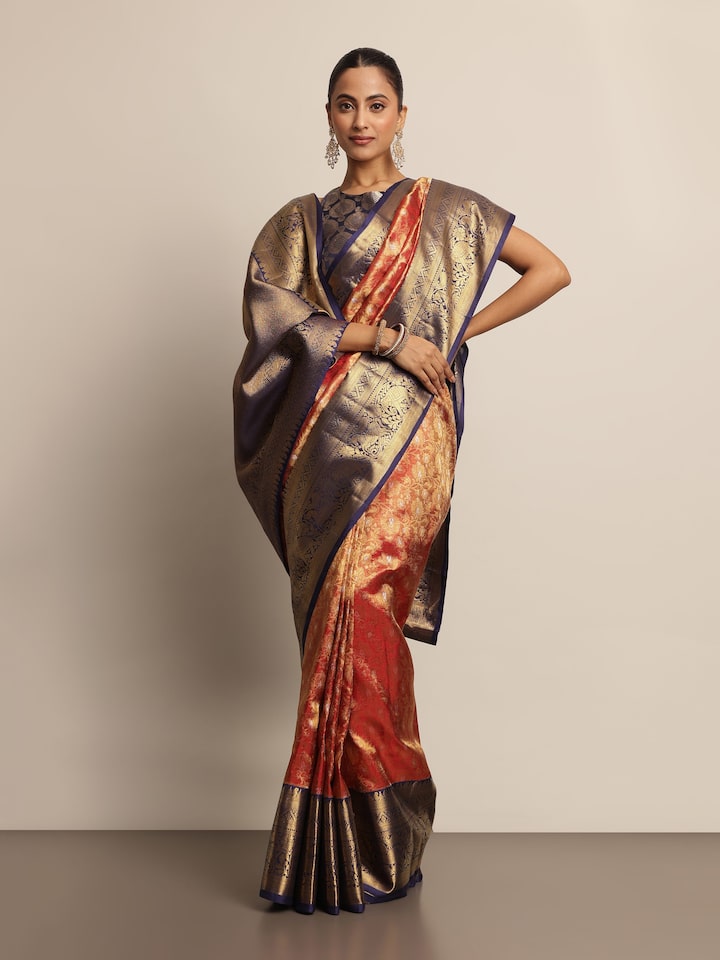 Rust Silk Kancheepuram Saree