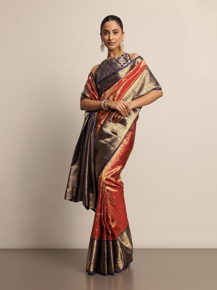 Rust Silk Kancheepuram Saree