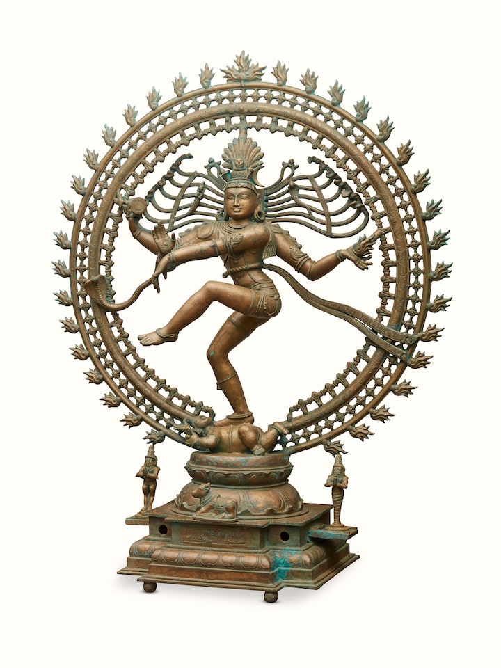 Close-up view of Bronze Casting Nataraja Swamy Idol focusing on fine details and texture of the bronze sculpture.