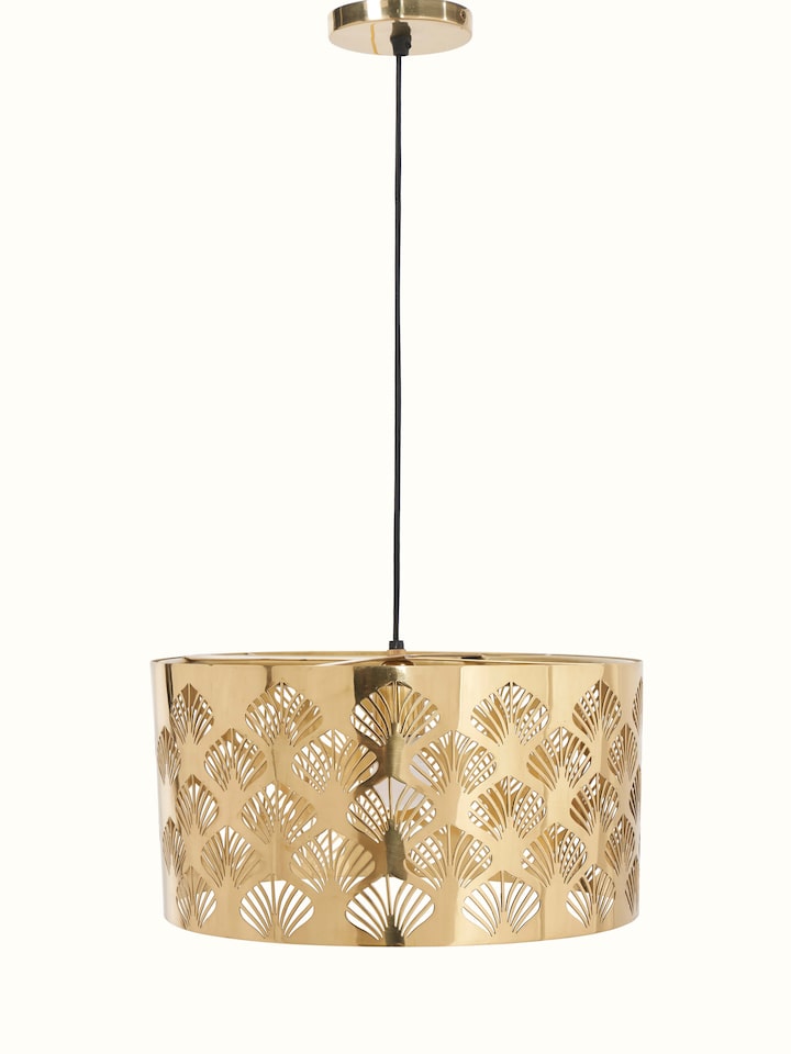 Back view of Nakash Brass Pendant Light highlighting the fixture details and elegant brass design.