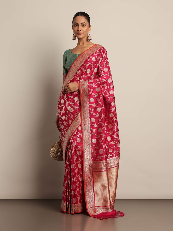 Pink Banarasi Silk Kadwa Jaal Saree