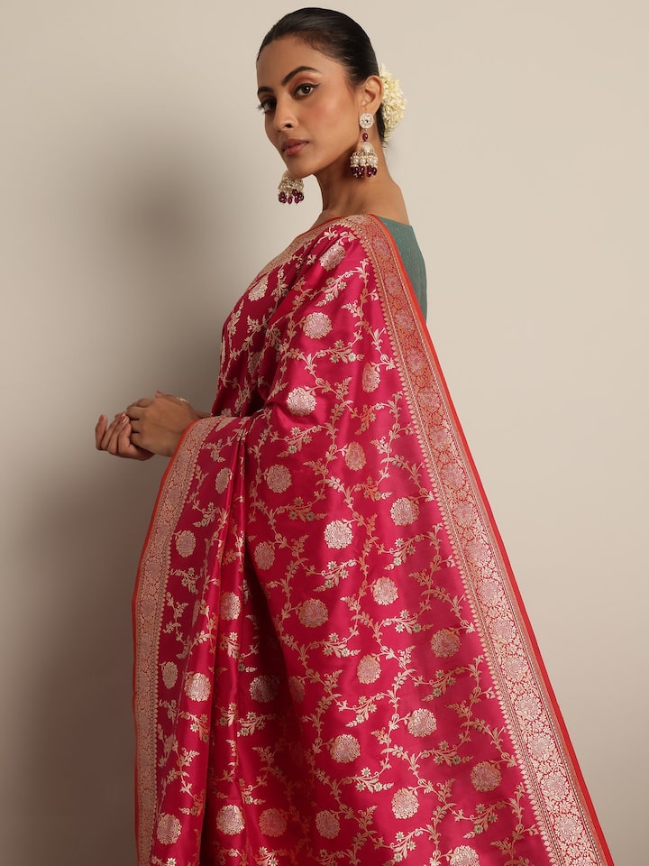 Pink Banarasi Silk Kadwa Jaal Saree