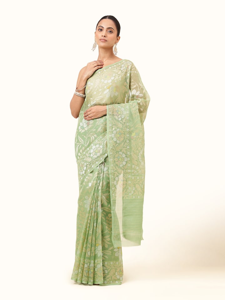Light Green Cotton Awadh Jamdani Saree