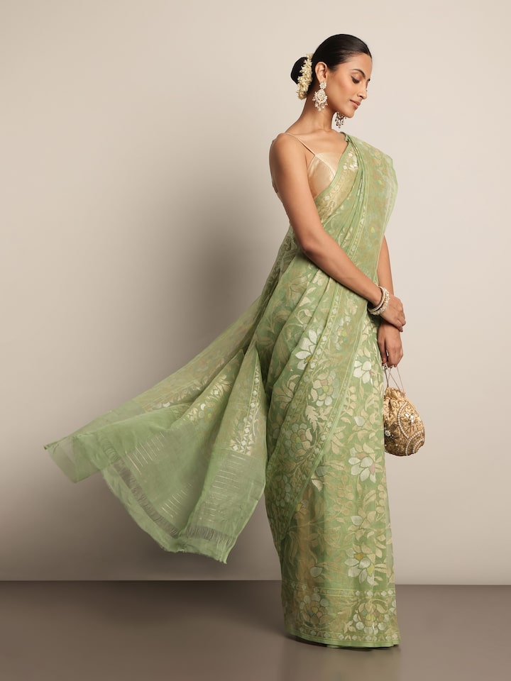 Light Green Cotton Awadh Jamdani Saree