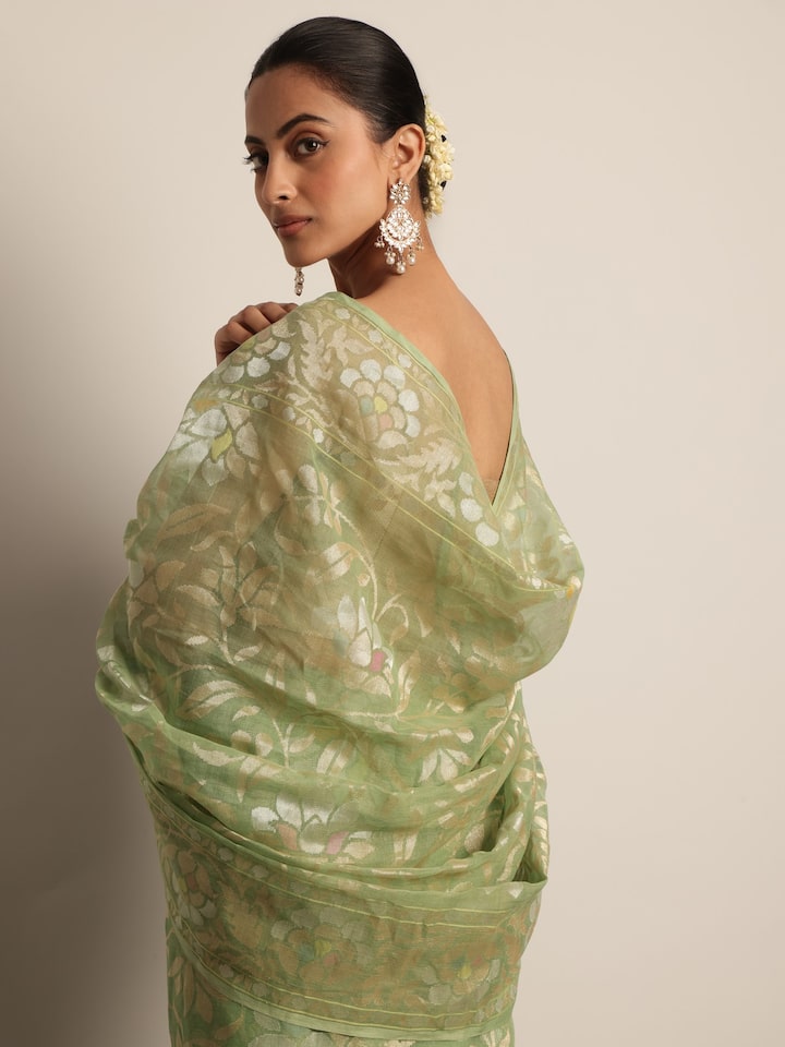 Light Green Cotton Awadh Jamdani Saree