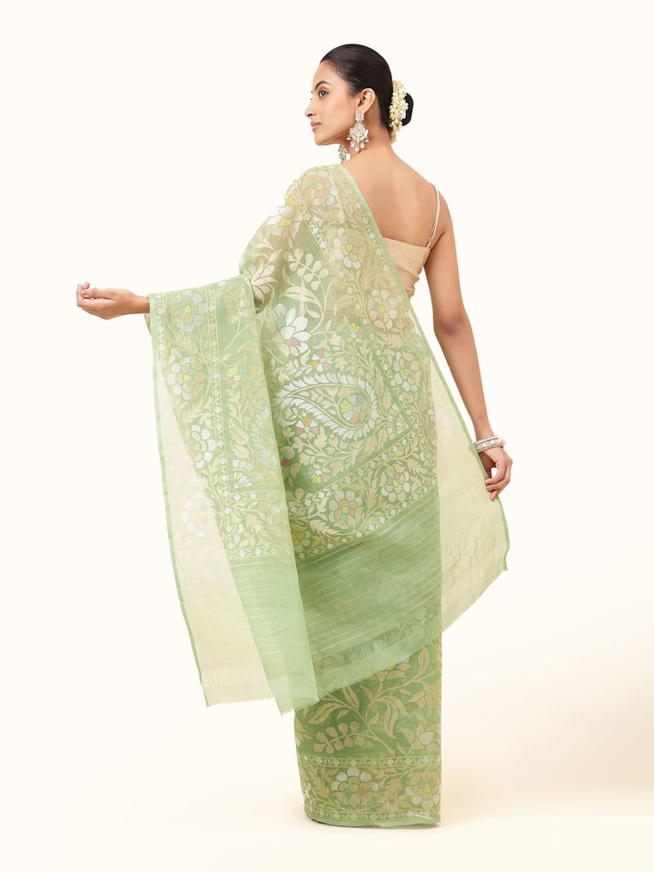 Light Green Cotton Awadh Jamdani Saree